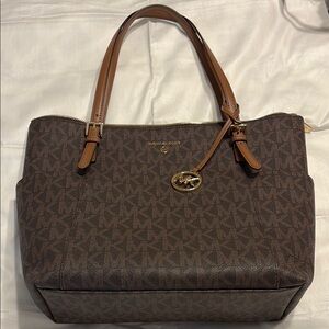 Michael Kors Brown Monogram Tote with Leather Accents